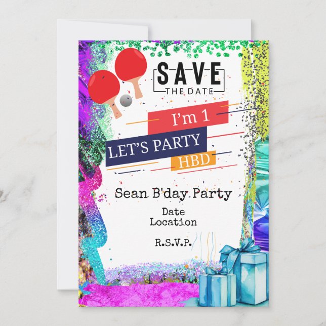 Convites Data de salvamento do primeiro aniversario Ping Po (Frente)