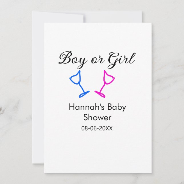 Convites Data do nome do chá de fraldas rosa ou azul (Frente)