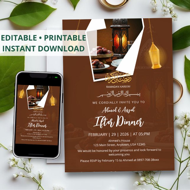 Convites Dates and Lantern Elegant Design Iftar Invitation (Criador carregado)