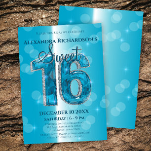 Convites Dazzling Blue Gemstone Sweet 16 Celebration