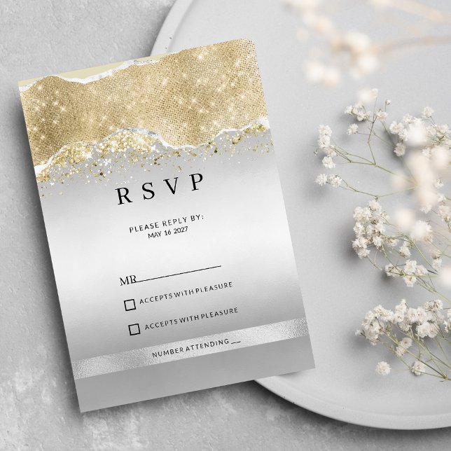 Convites Dazzling silver and gold sparkle glitter RSVP  (Dazzling silver and gold sparkle glitter RSVP)