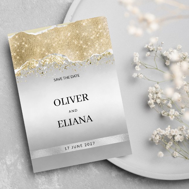 Convites Dazzling silver gold sparkle glitter Save the Date (Dazzling silver gold sparkle glitter Save the Date)