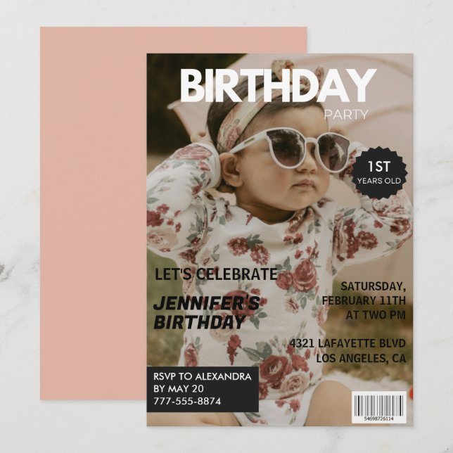 convites de 1º aniversário Capa de Revista Menina (Frente/Verso)
