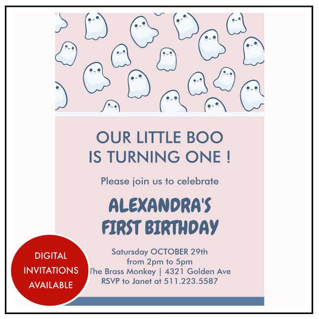 Convites de 1º aniversário de Halloween menina fan (Halloween-1st-birthday-invitations-ghost-girl-1)