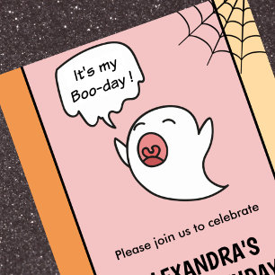 Convites de 1º aniversário de Halloween rosa littl