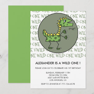 Convites de 1º aniversário do dinossauro, selvagem