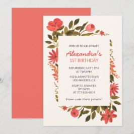 convites de 1º aniversário Floral Boho Elegante