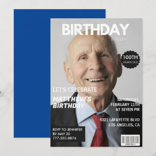 convites de 100º aniversário capa da revista Men H