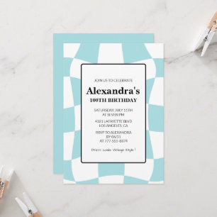 Convites de 100 anos Retro Checkered Blue