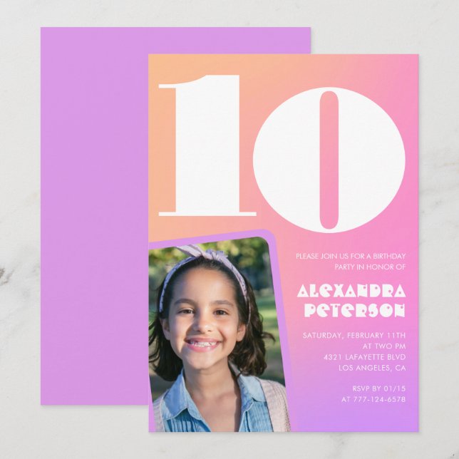 Convites de 10 anos, cor-de-rosa laranja Retro (Frente/Verso)