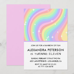Convites de 11º aniversário Arco-íris Pastel Fofo