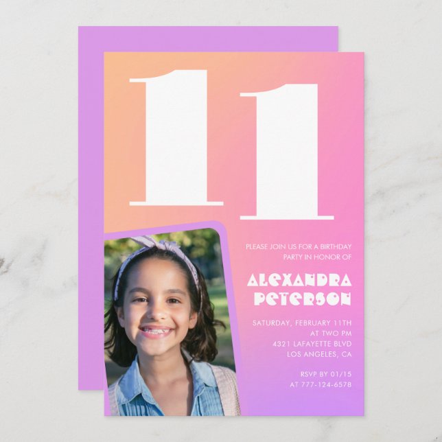 Convites de 11 cor-de-rosa laranja Retro (Frente/Verso)