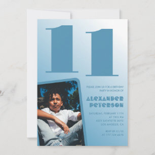 Convites de 11 de aniversário de gradiente azul Fo