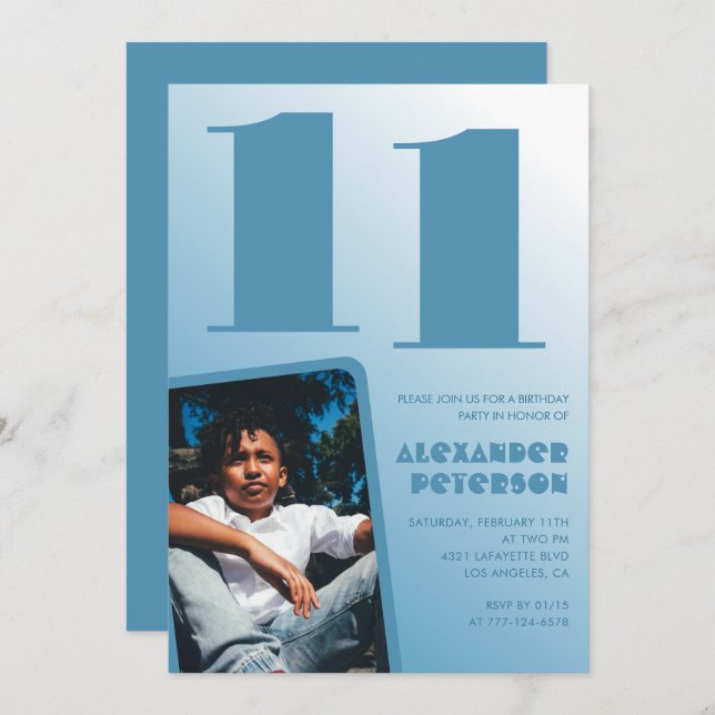 Convites de 11 de aniversário de gradiente azul Fo (Frente/Verso)