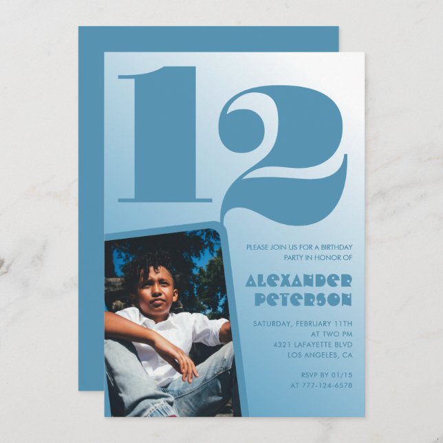 Convites de 12 de aniversário de gradiente azul Fo (Frente/Verso)