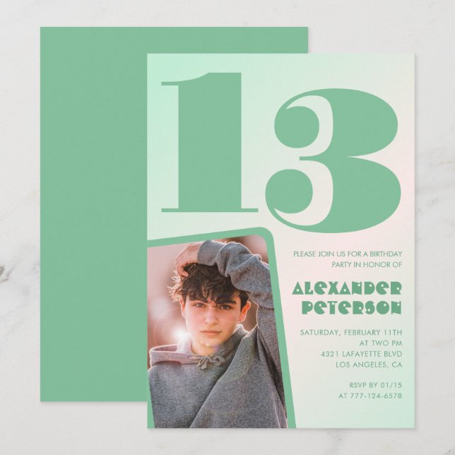 Convites de 13 de aniversário de gradiente verde F (Frente/Verso)