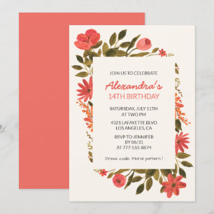 convites de 14º aniversário Floral Boho Elegante