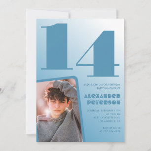 Convites de 14 de aniversário de gradiente azul Fo