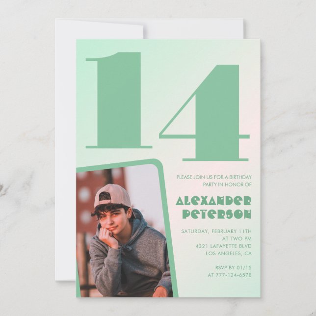 Convites de 14 de aniversário de gradiente verde F (Frente)