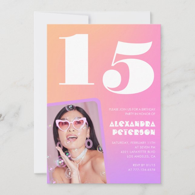 Convites de 15 anos cor-de-rosa para ela com Foto  (Frente)