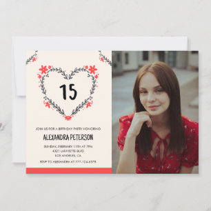 convites de 15 anos para ela Floral Heart