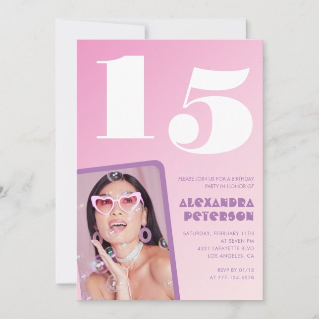 Convites de 15 anos rosa Fotografias Retro (Frente)