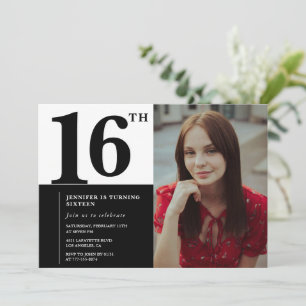 Convites de 16º aniversário preto Elegante Chique