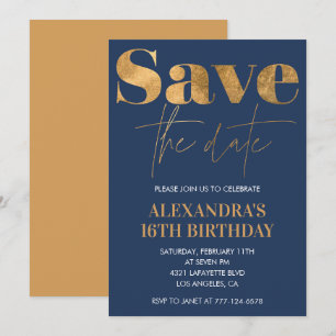 convites de 16º aniversário Salve a data Dourado M