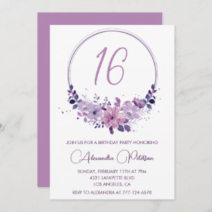 Convites de 16 anos da Elegante Roxo Floral