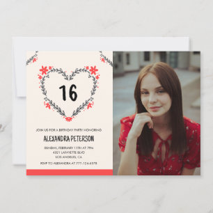 convites de 16 anos para ela Floral Heart