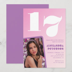 Convites de 17º aniversário cor-de-rosa Foto Retro