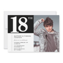 Convites de 18º aniversário Preto Moderno Chic com