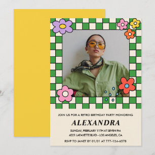 convites de 18 anos Flores Retro Groovy