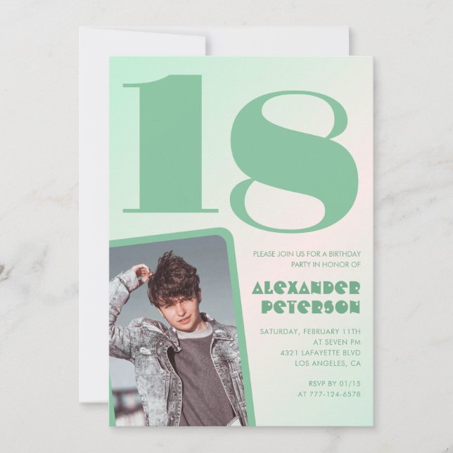 Convites de 18 anos gradiente verde Menino Foto (Frente)