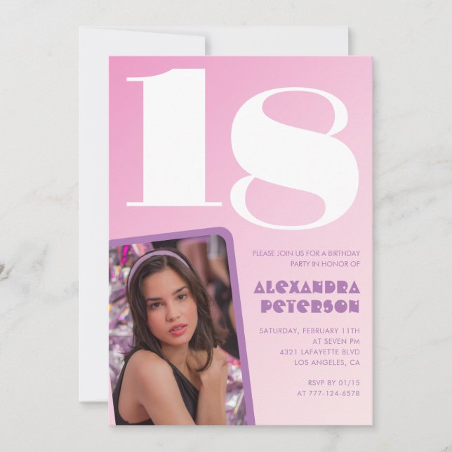 Convites de 18 anos rosa Foto retrô (Frente)