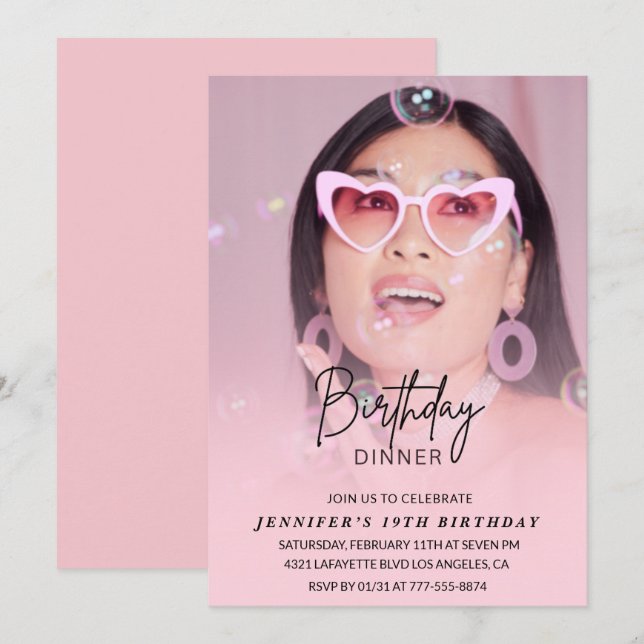Convites de 19 anos Foto do Janto de aniversário (Frente/Verso)