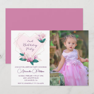 Convites de 2º aniversário elegantes Floral Foto