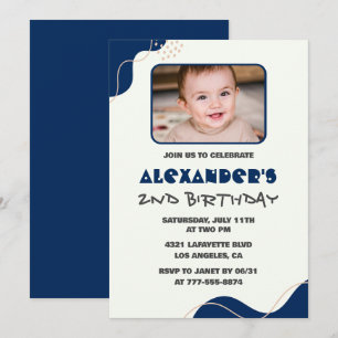 convites de 2º aniversário Menino Azul Marinho Sim