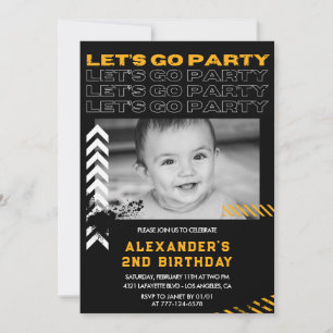 Convites de 2º aniversário preto para menino com f