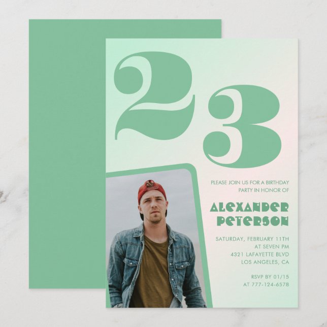 Convites de 23 anos com gradiente verde Foto (Frente/Verso)