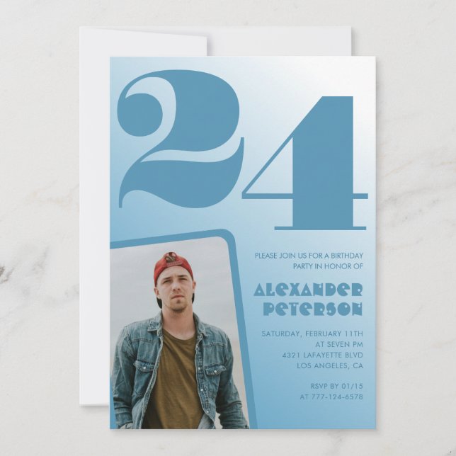 Convites de 24º aniversário com gradiente azul Men (Frente)