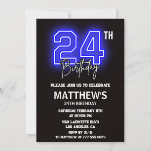 convites de 24º aniversário Neon Preto Homens Espo