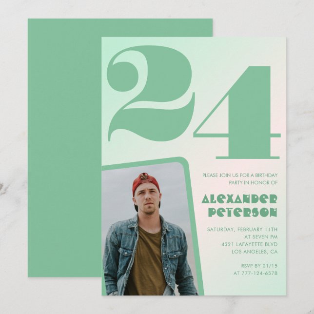 Convites de 24 anos de gradiente verde Foto (Frente/Verso)