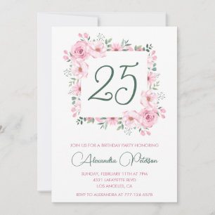 Convites de 25 de aniversário Floral Elegante Rosa