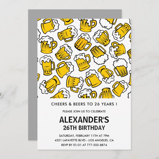 Convites de 26 anos para animadores e cervejas (Frente/Verso)