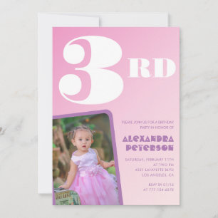 Convites de 3º aniversário com gradiente rosa Meni