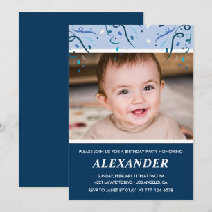 Convites de 3º aniversário de menino Foto Azul Nav