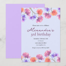 Convites de 3º aniversário elegantes Boho Floral C