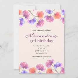 Convites de 3º aniversário elegantes Boho Floral C