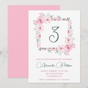Convites de 3º aniversário elegantes Floral Rosa